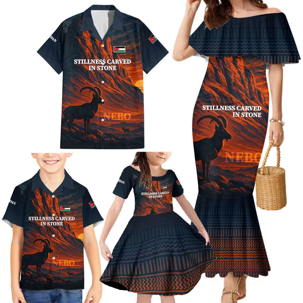 Jordan Nebo Mountain Family Matching Mermaid Dress and Hawaiian Shirt with Ibex and Desert Rock Landscape