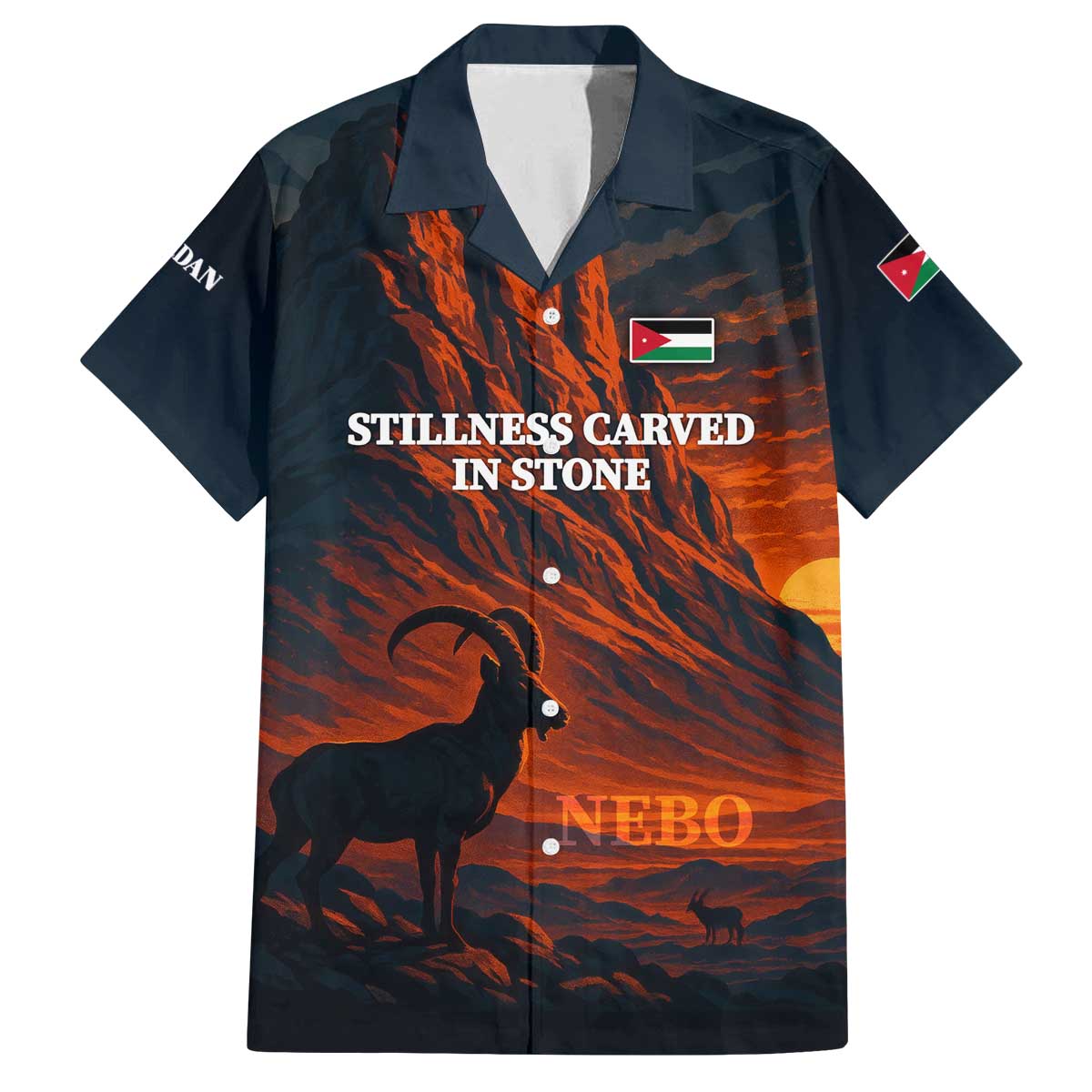 Jordan Nebo Mountain Family Matching Off The Shoulder Long Sleeve Dress and Hawaiian Shirt with Ibex and Desert Rock Landscape