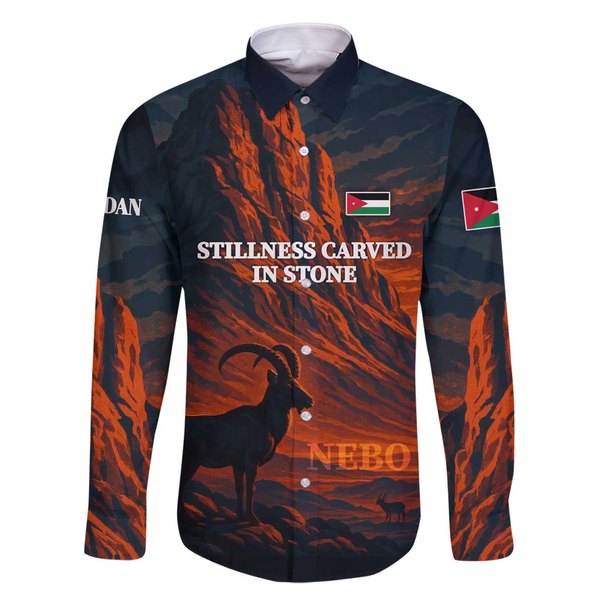 Jordan Nebo Mountain Family Matching Off The Shoulder Long Sleeve Dress and Hawaiian Shirt with Ibex and Desert Rock Landscape