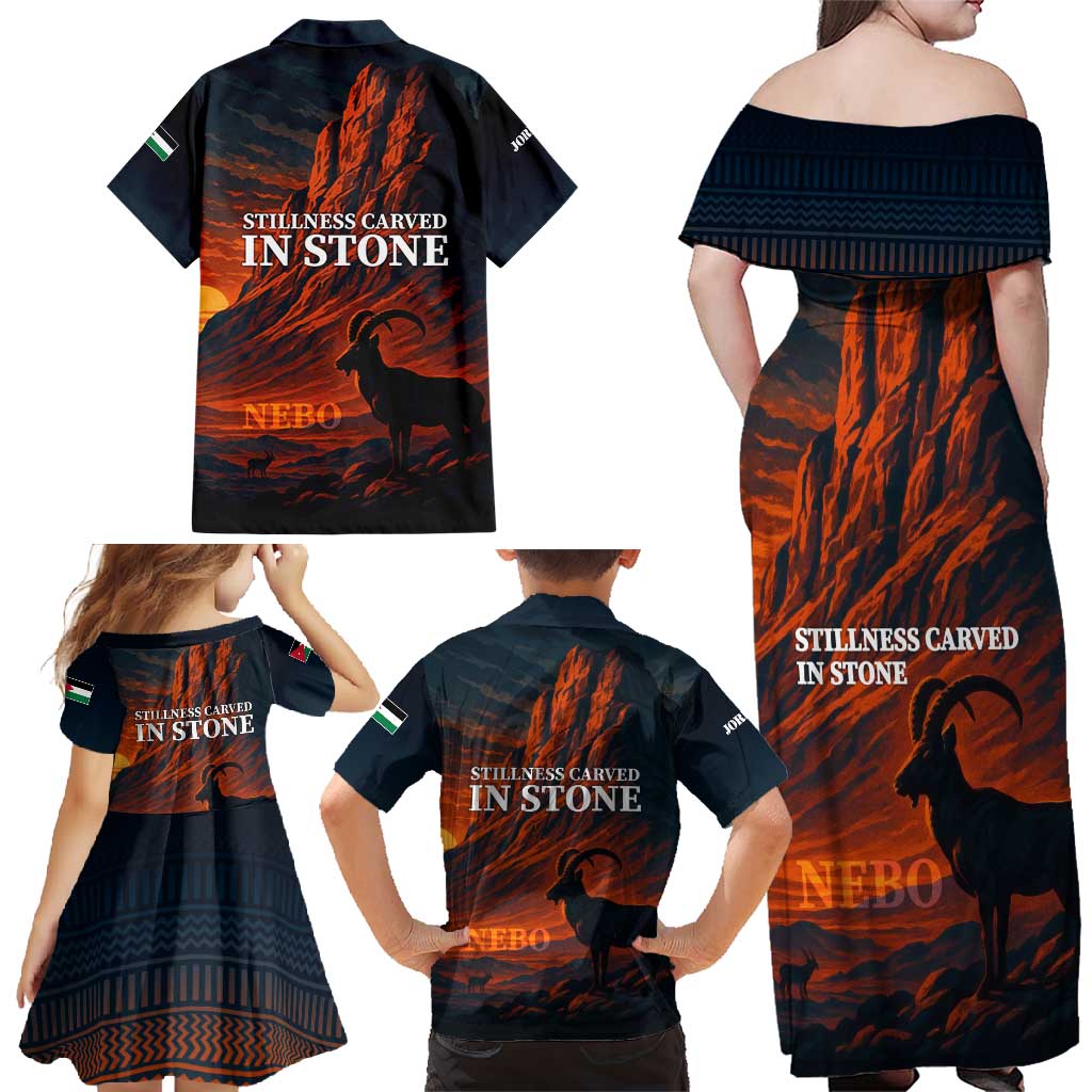 Jordan Nebo Mountain Family Matching Off Shoulder Maxi Dress and Hawaiian Shirt with Ibex and Desert Rock Landscape