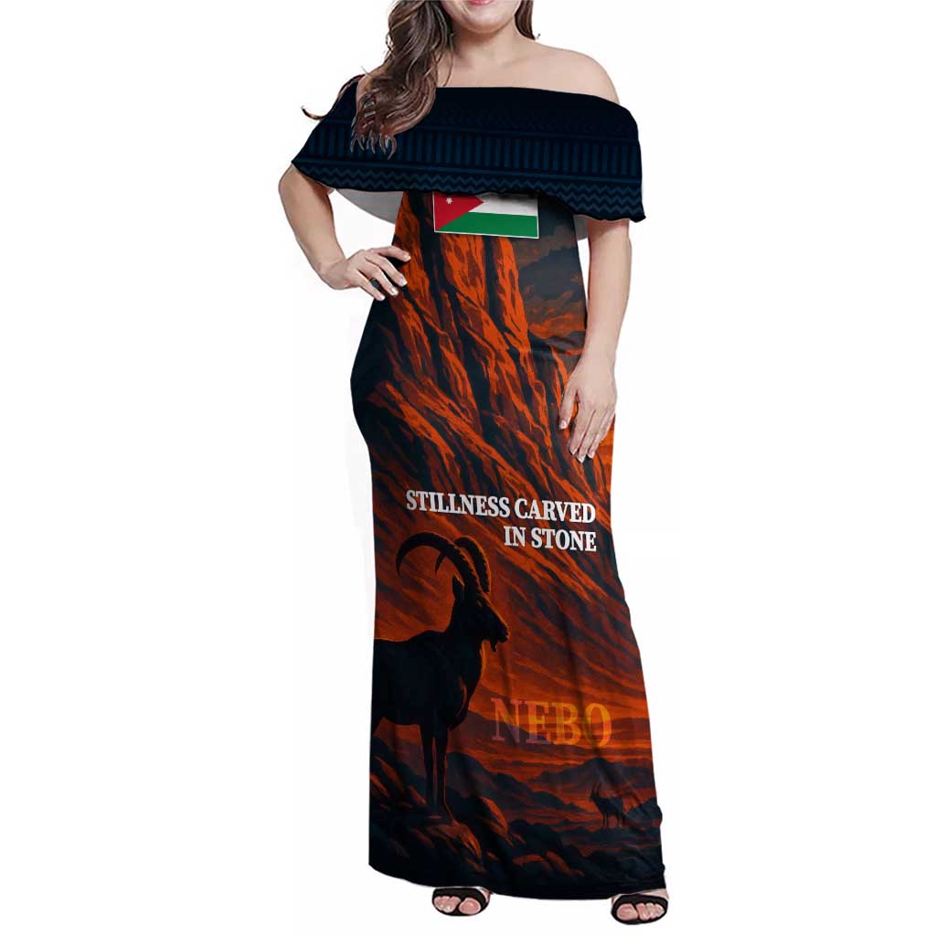 Jordan Nebo Mountain Family Matching Off Shoulder Maxi Dress and Hawaiian Shirt with Ibex and Desert Rock Landscape