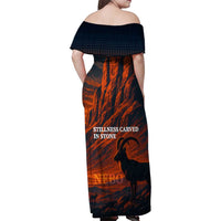 Jordan Nebo Mountain Family Matching Off Shoulder Maxi Dress and Hawaiian Shirt with Ibex and Desert Rock Landscape