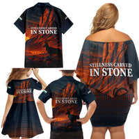 Jordan Nebo Mountain Family Matching Off Shoulder Short Dress and Hawaiian Shirt with Ibex and Desert Rock Landscape
