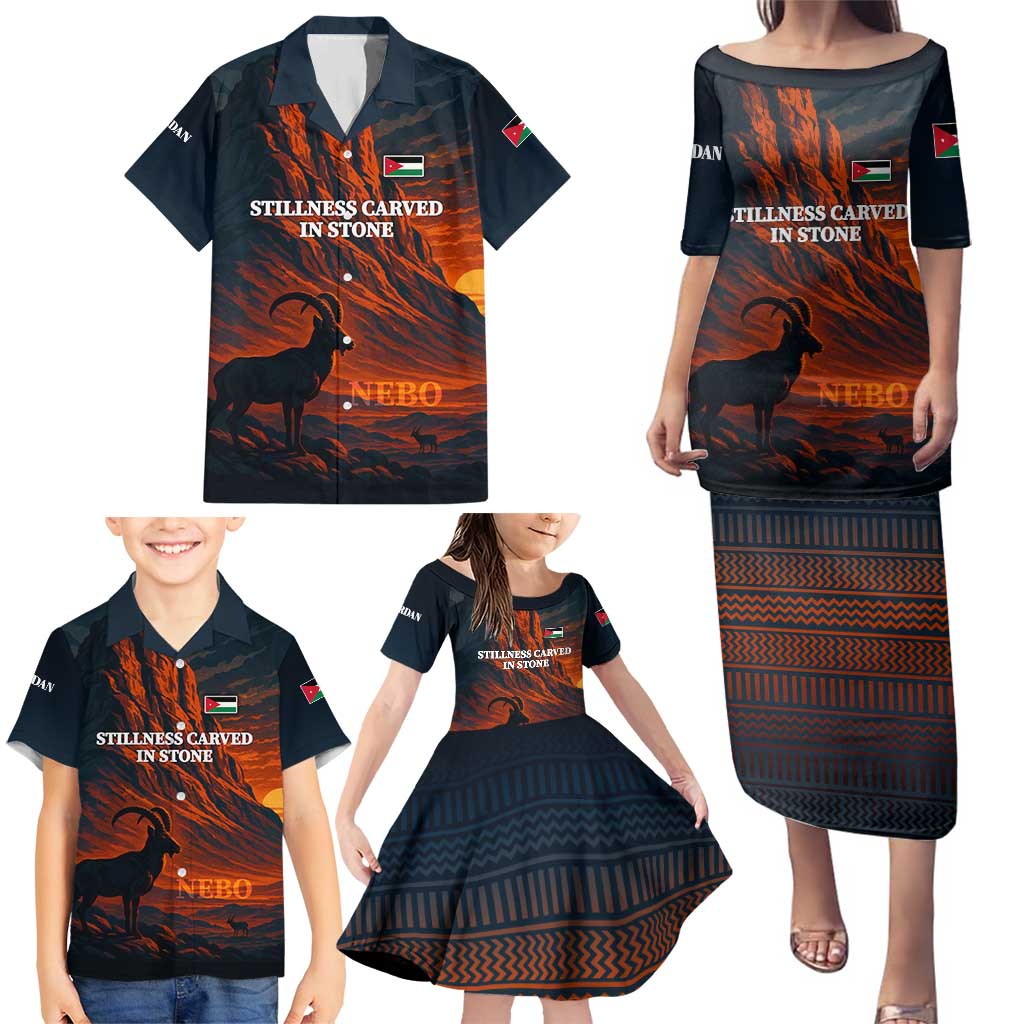 Jordan Nebo Mountain Family Matching Puletasi and Hawaiian Shirt with Ibex and Desert Rock Landscape