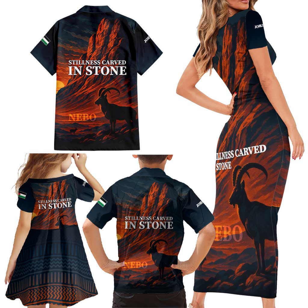 Jordan Nebo Mountain Family Matching Short Sleeve Bodycon Dress and Hawaiian Shirt with Ibex and Desert Rock Landscape