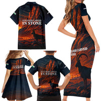 Jordan Nebo Mountain Family Matching Short Sleeve Bodycon Dress and Hawaiian Shirt with Ibex and Desert Rock Landscape