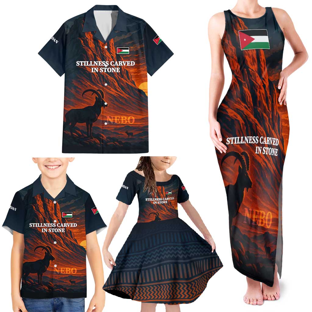 Jordan Nebo Mountain Family Matching Tank Maxi Dress and Hawaiian Shirt with Ibex and Desert Rock Landscape