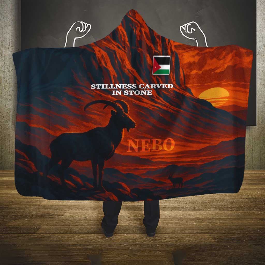 Jordan Nebo Mountain Hooded Blanket with Ibex and Desert Rock Landscape