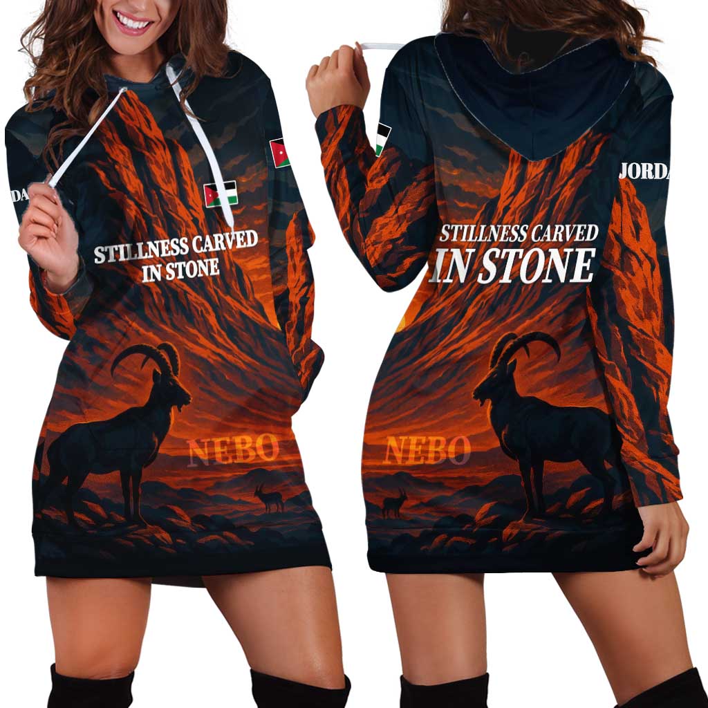 Jordan Nebo Mountain Hoodie Dress with Ibex and Desert Rock Landscape