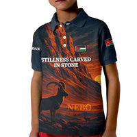 Jordan Nebo Mountain Kid Polo Shirt with Ibex and Desert Rock Landscape