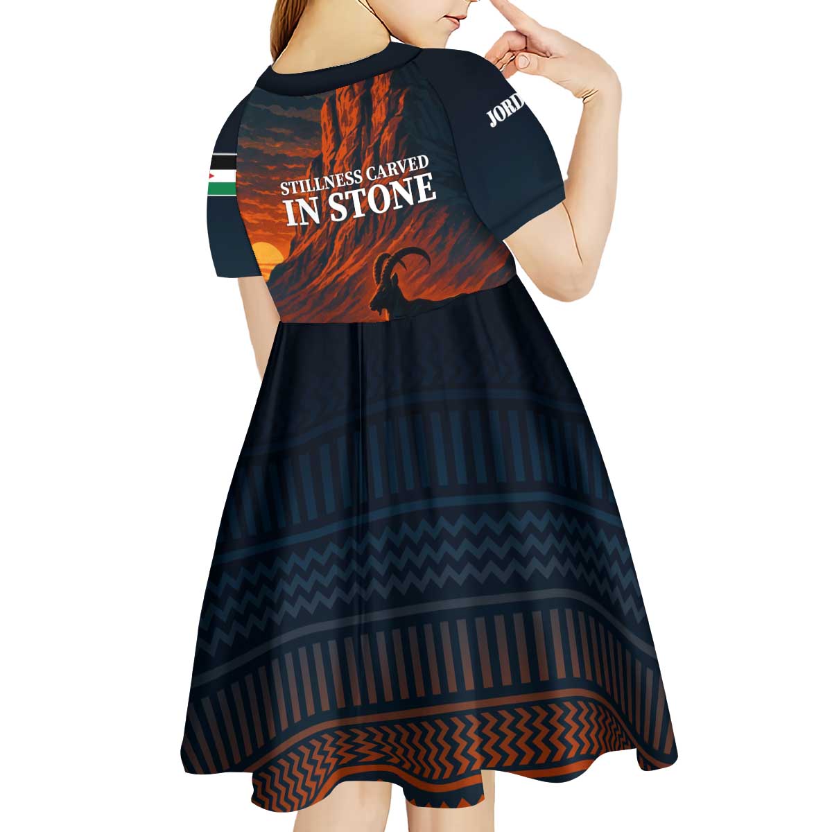 Jordan Nebo Mountain Kid Short Sleeve Dress with Ibex and Desert Rock Landscape