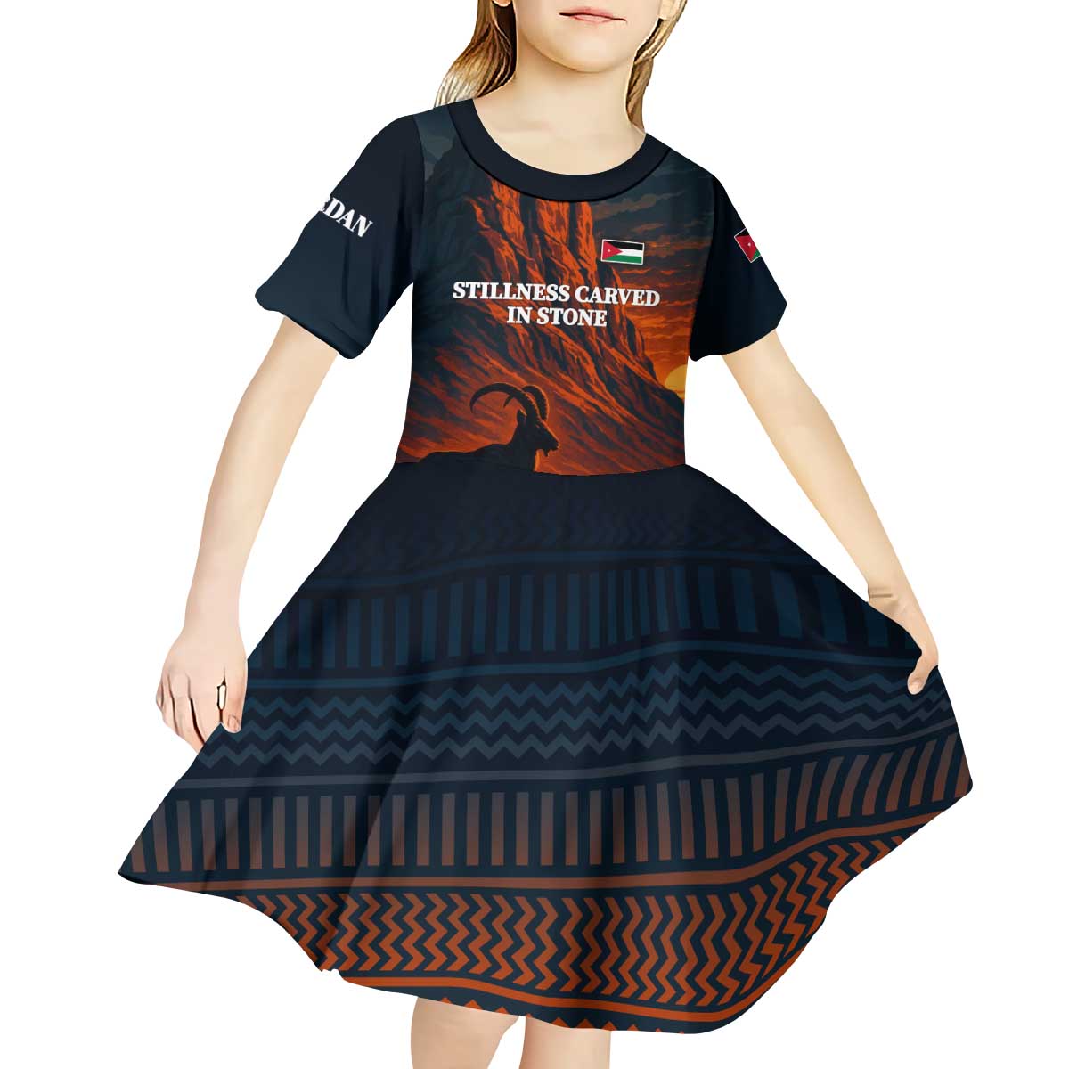 Jordan Nebo Mountain Kid Short Sleeve Dress with Ibex and Desert Rock Landscape