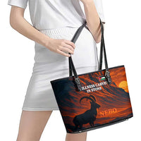 Jordan Nebo Mountain Leather Tote Bag with Ibex and Desert Rock Landscape
