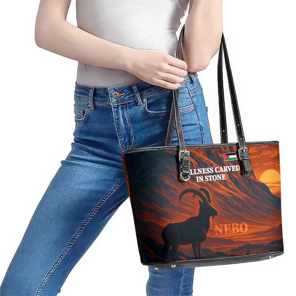 Jordan Nebo Mountain Leather Tote Bag with Ibex and Desert Rock Landscape