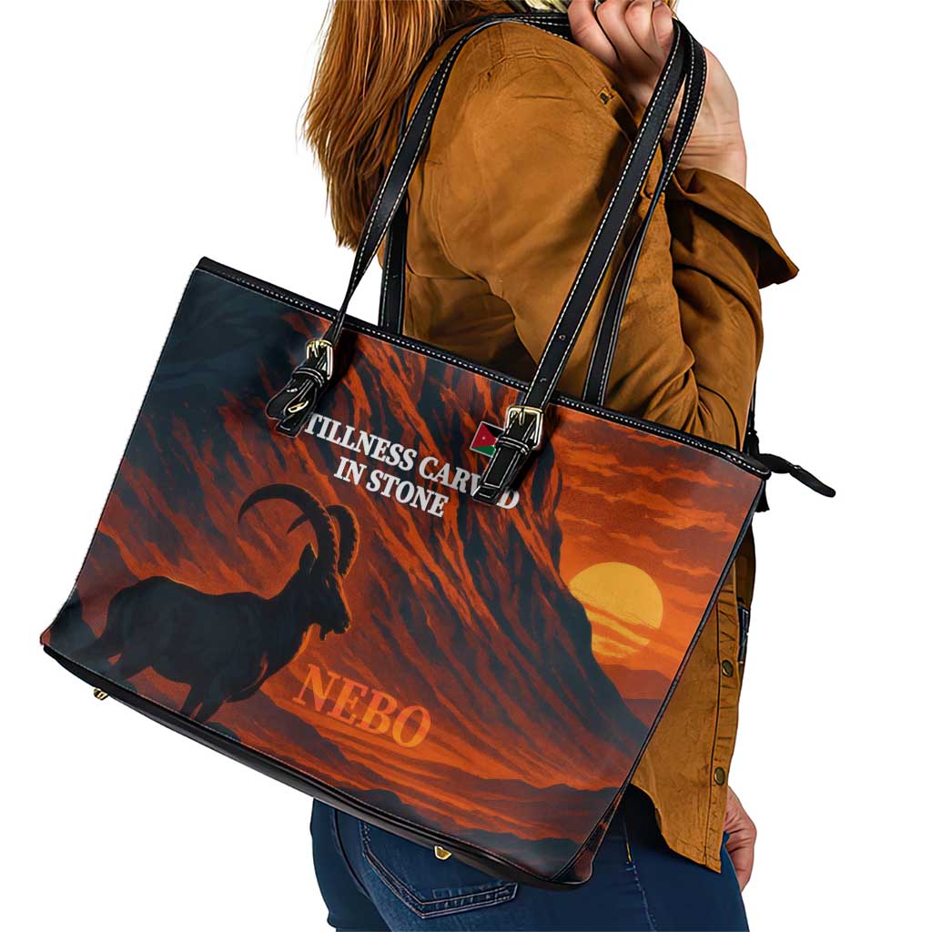 Jordan Nebo Mountain Leather Tote Bag with Ibex and Desert Rock Landscape