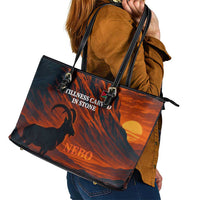 Jordan Nebo Mountain Leather Tote Bag with Ibex and Desert Rock Landscape