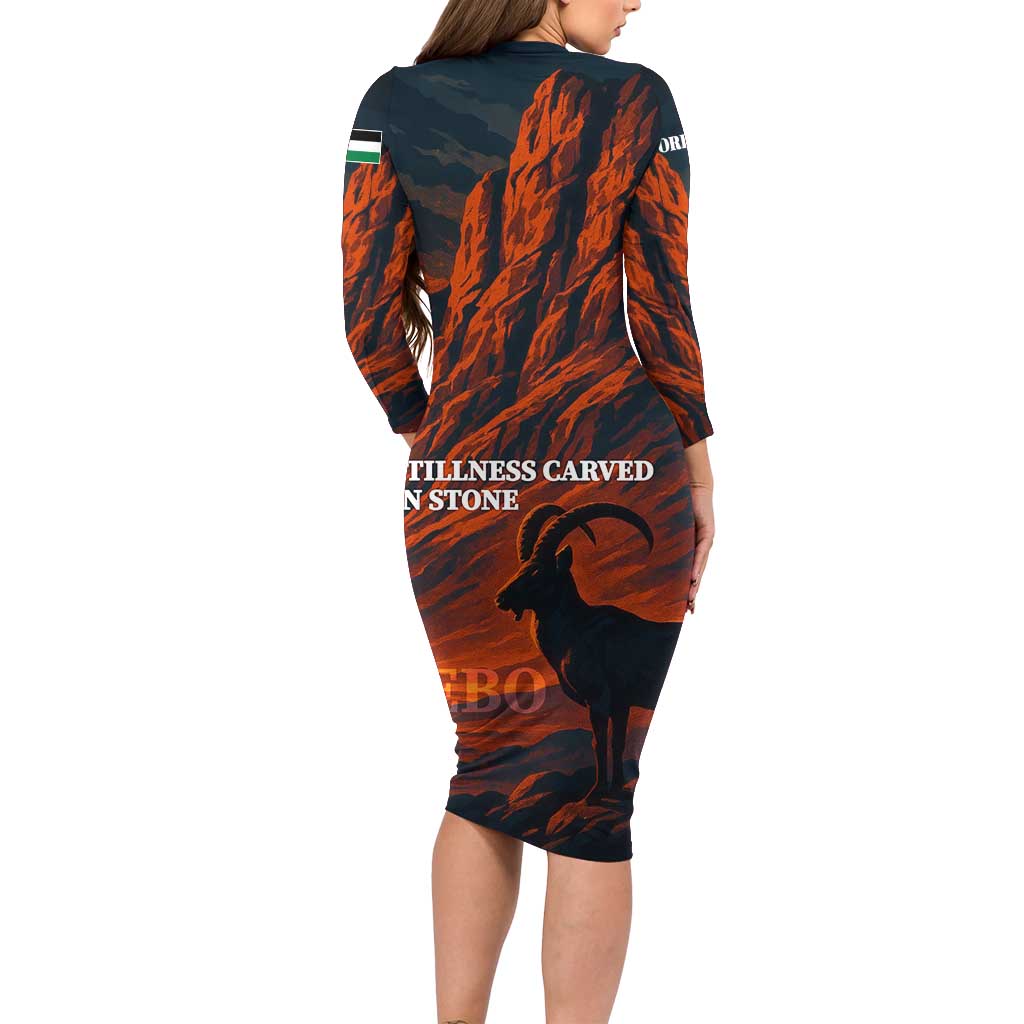 Jordan Nebo Mountain Long Sleeve Bodycon Dress with Ibex and Desert Rock Landscape