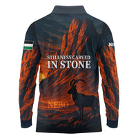 Jordan Nebo Mountain Long Sleeve Polo Shirt with Ibex and Desert Rock Landscape