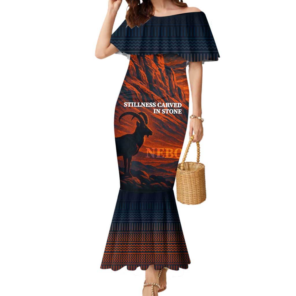 Jordan Nebo Mountain Mermaid Dress with Ibex and Desert Rock Landscape