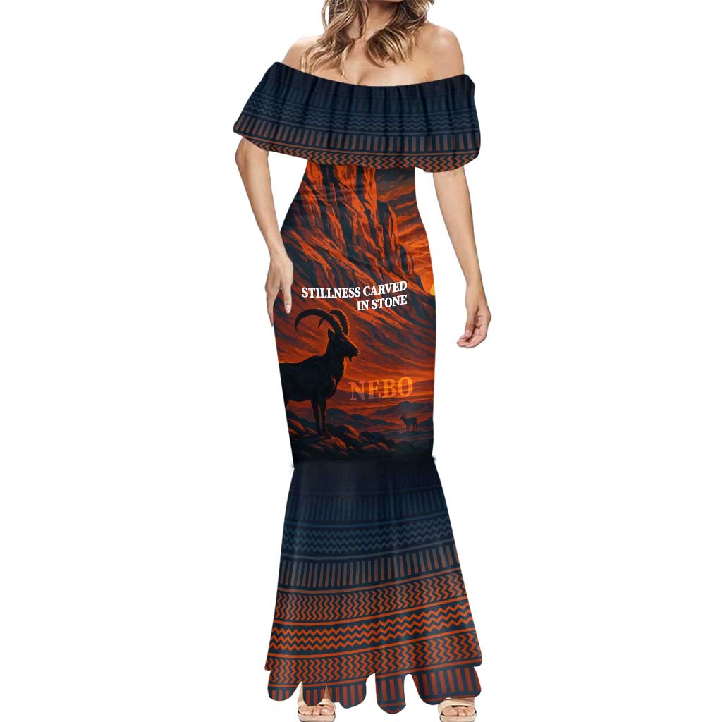 Jordan Nebo Mountain Mermaid Dress with Ibex and Desert Rock Landscape