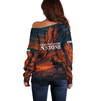 Jordan Nebo Mountain Off Shoulder Sweater with Ibex and Desert Rock Landscape