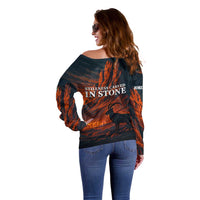 Jordan Nebo Mountain Off Shoulder Sweater with Ibex and Desert Rock Landscape