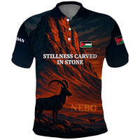Jordan Nebo Mountain Polo Shirt with Ibex and Desert Rock Landscape
