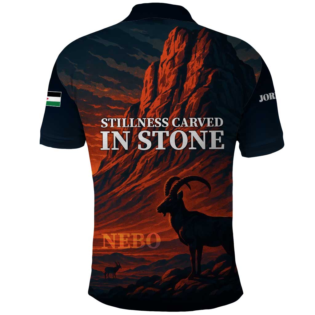 Jordan Nebo Mountain Polo Shirt with Ibex and Desert Rock Landscape