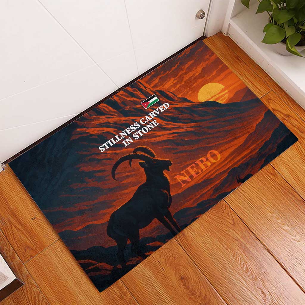 Jordan Nebo Mountain Rubber Doormat with Ibex and Desert Rock Landscape