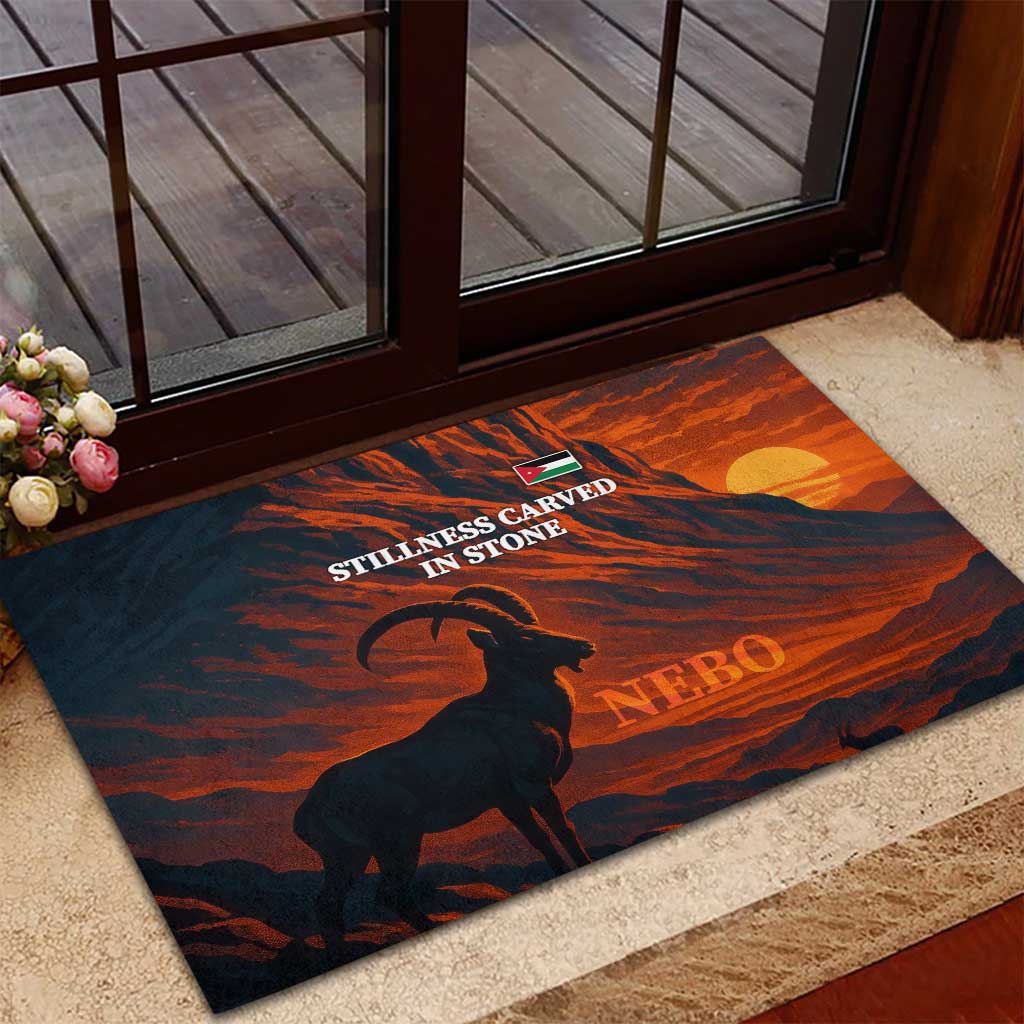 Jordan Nebo Mountain Rubber Doormat with Ibex and Desert Rock Landscape