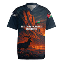Jordan Nebo Mountain Rugby Jersey with Ibex and Desert Rock Landscape
