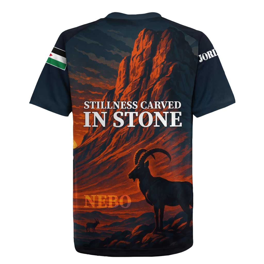 Jordan Nebo Mountain Rugby Jersey with Ibex and Desert Rock Landscape