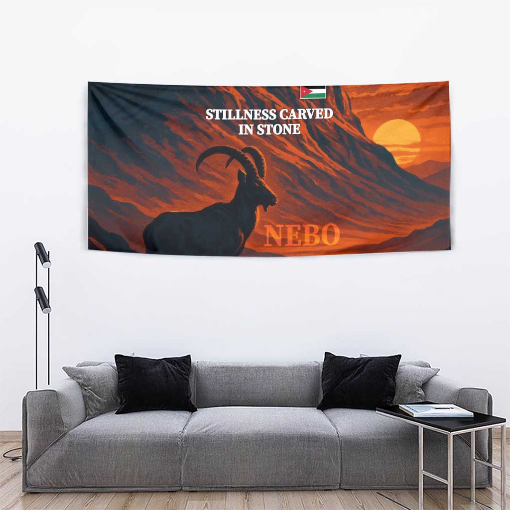 Jordan Nebo Mountain Tapestry with Ibex and Desert Rock Landscape