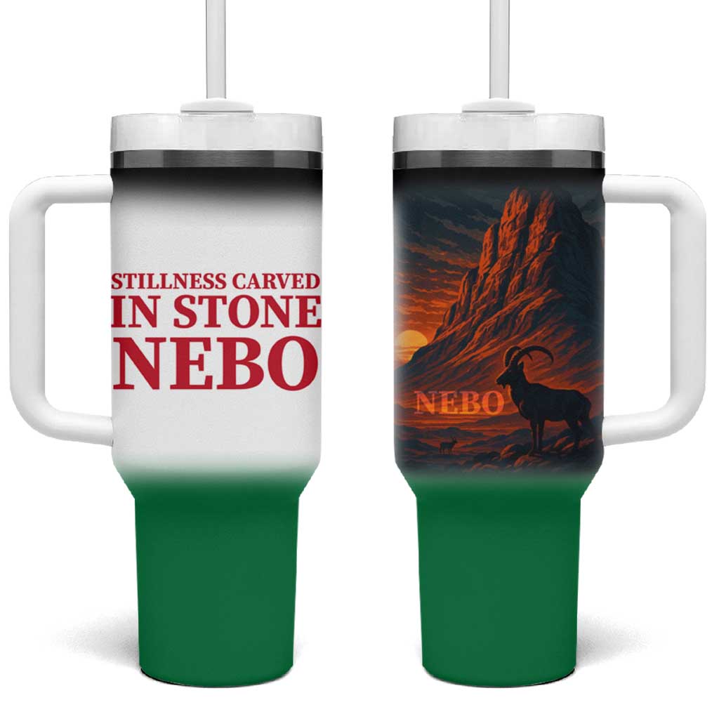 Jordan Nebo Mountain Tumbler With Handle with Ibex and Desert Rock Landscape