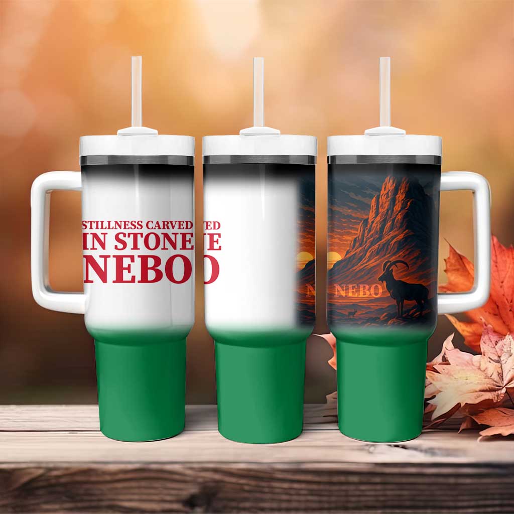 Jordan Nebo Mountain Tumbler With Handle with Ibex and Desert Rock Landscape