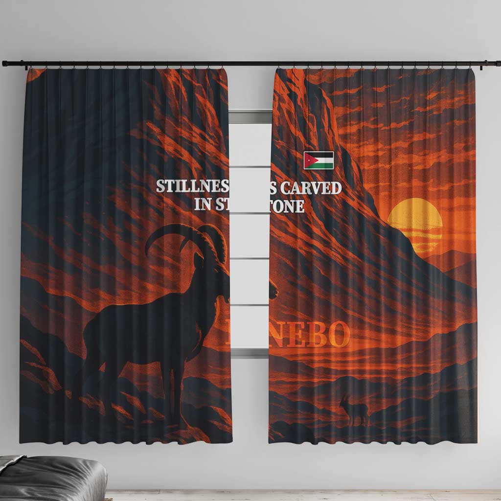 Jordan Nebo Mountain Window Curtain with Ibex and Desert Rock Landscape