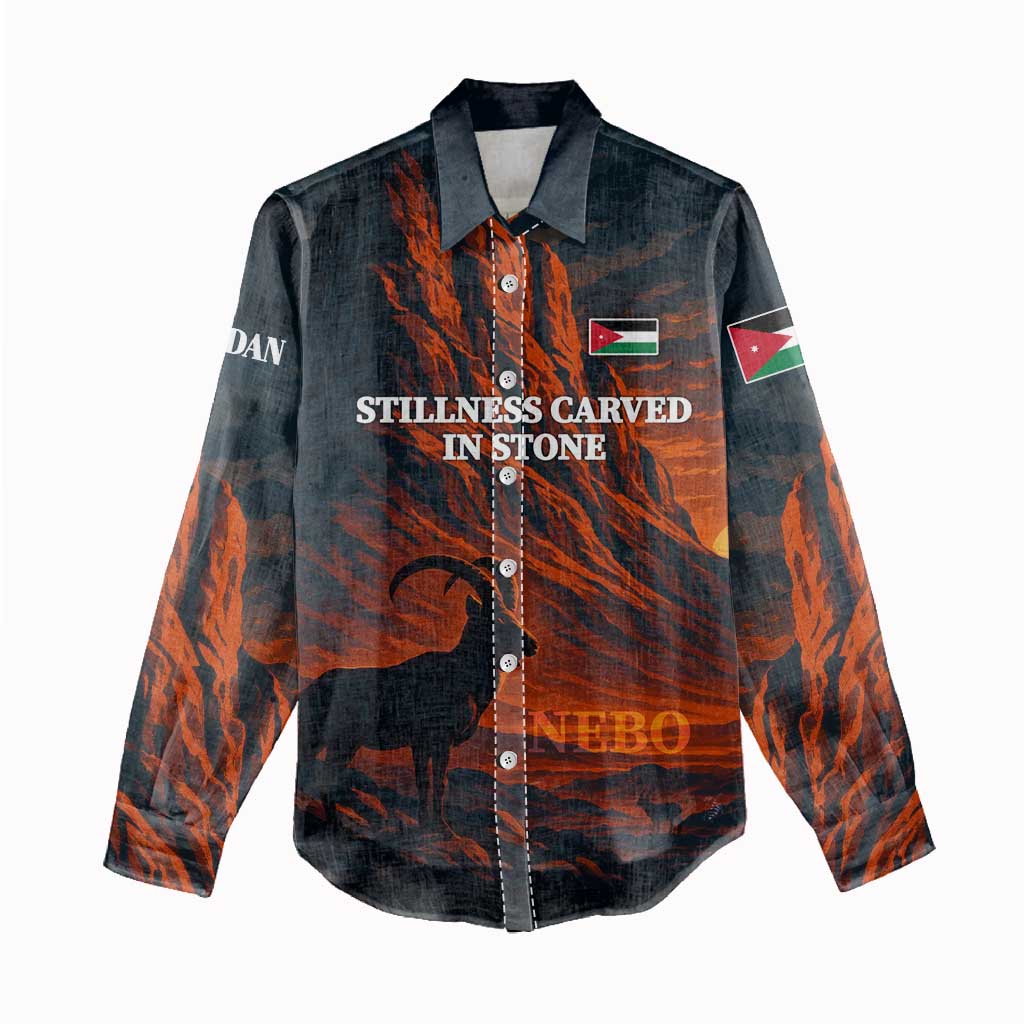 Jordan Nebo Mountain Women Casual Shirt with Ibex and Desert Rock Landscape