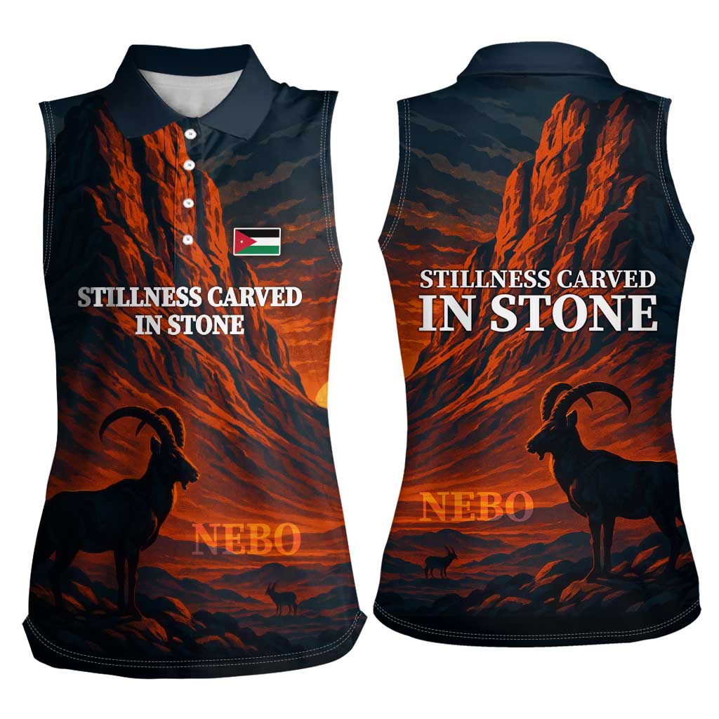 Jordan Nebo Mountain Women Sleeveless Polo Shirt with Ibex and Desert Rock Landscape