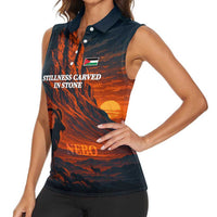 Jordan Nebo Mountain Women Sleeveless Polo Shirt with Ibex and Desert Rock Landscape