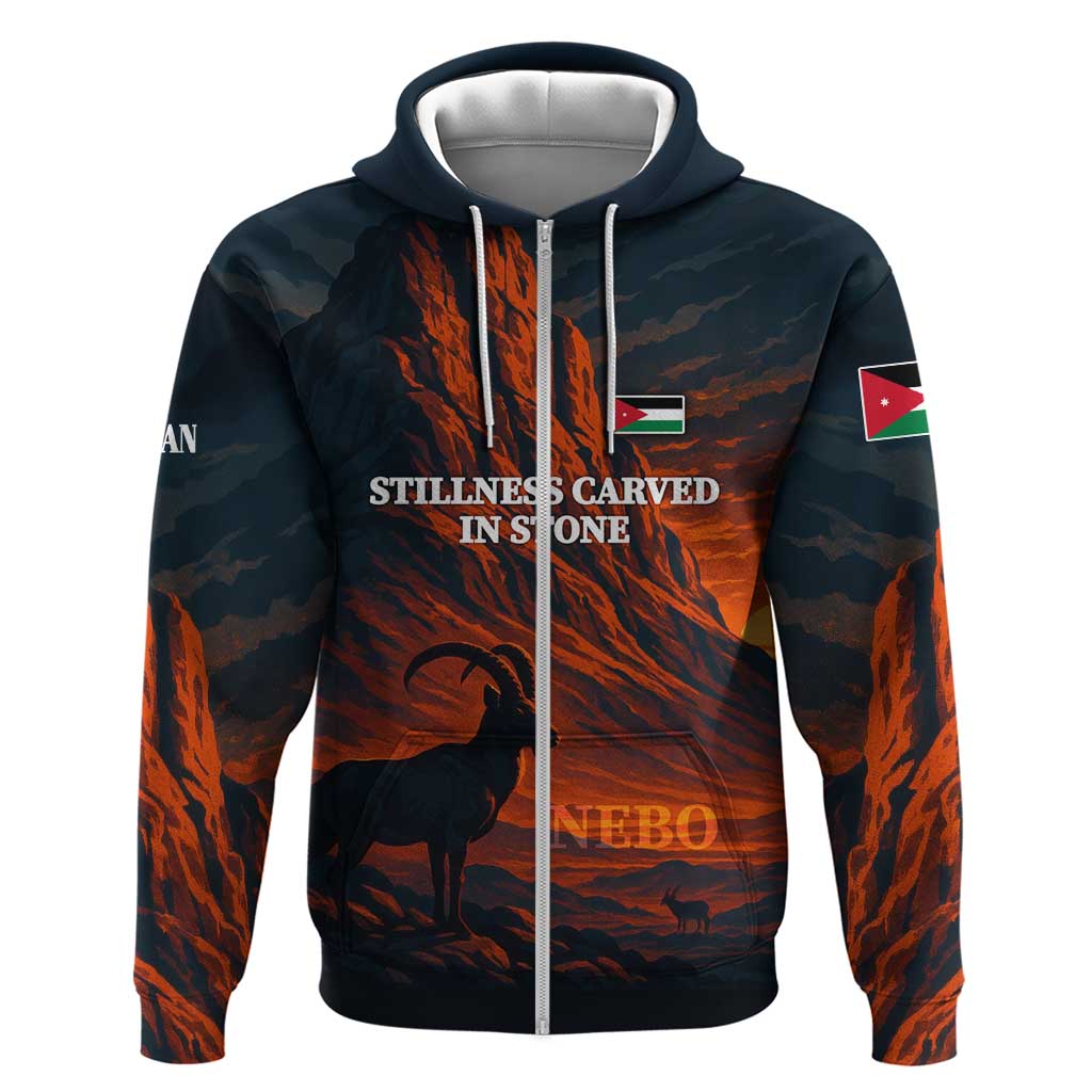 Jordan Nebo Mountain Zip Hoodie with Ibex and Desert Rock Landscape