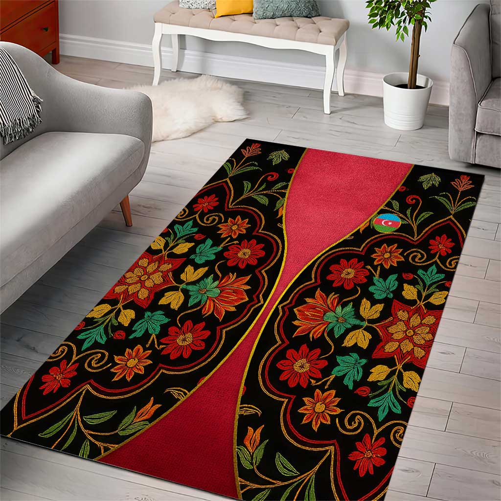Azerbaijan Folk Floral Area Rug with Traditional Carpet-Inspired Pattern