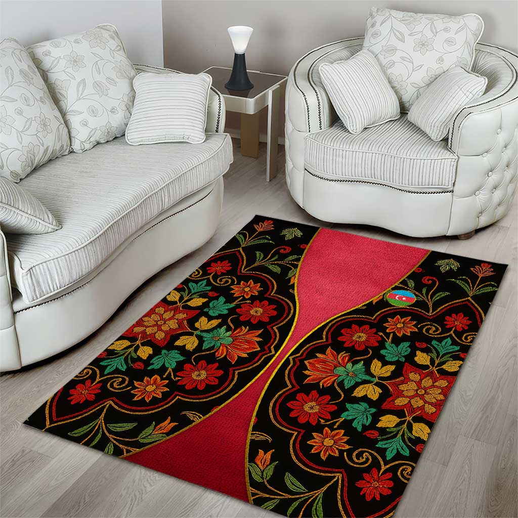 Azerbaijan Folk Floral Area Rug with Traditional Carpet-Inspired Pattern