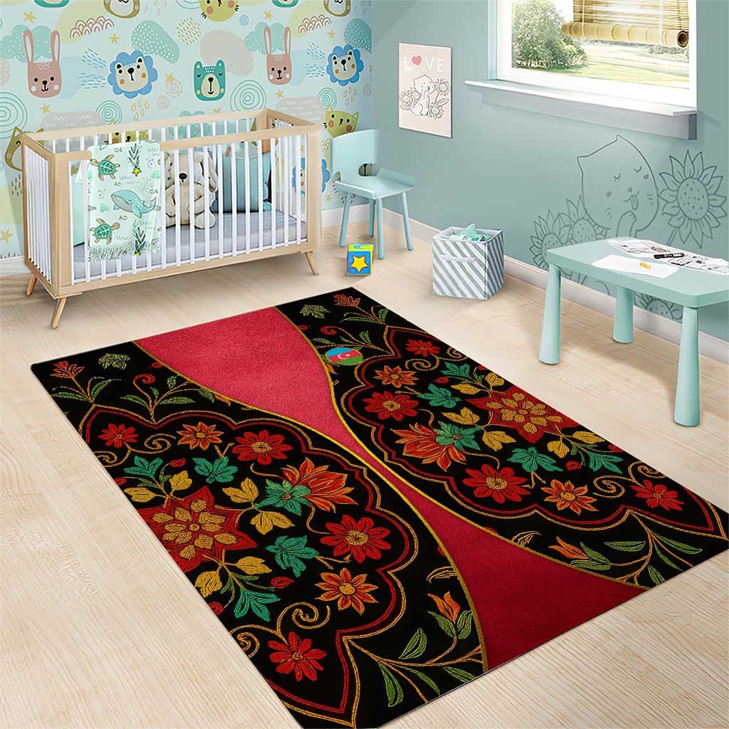 Azerbaijan Folk Floral Area Rug with Traditional Carpet-Inspired Pattern