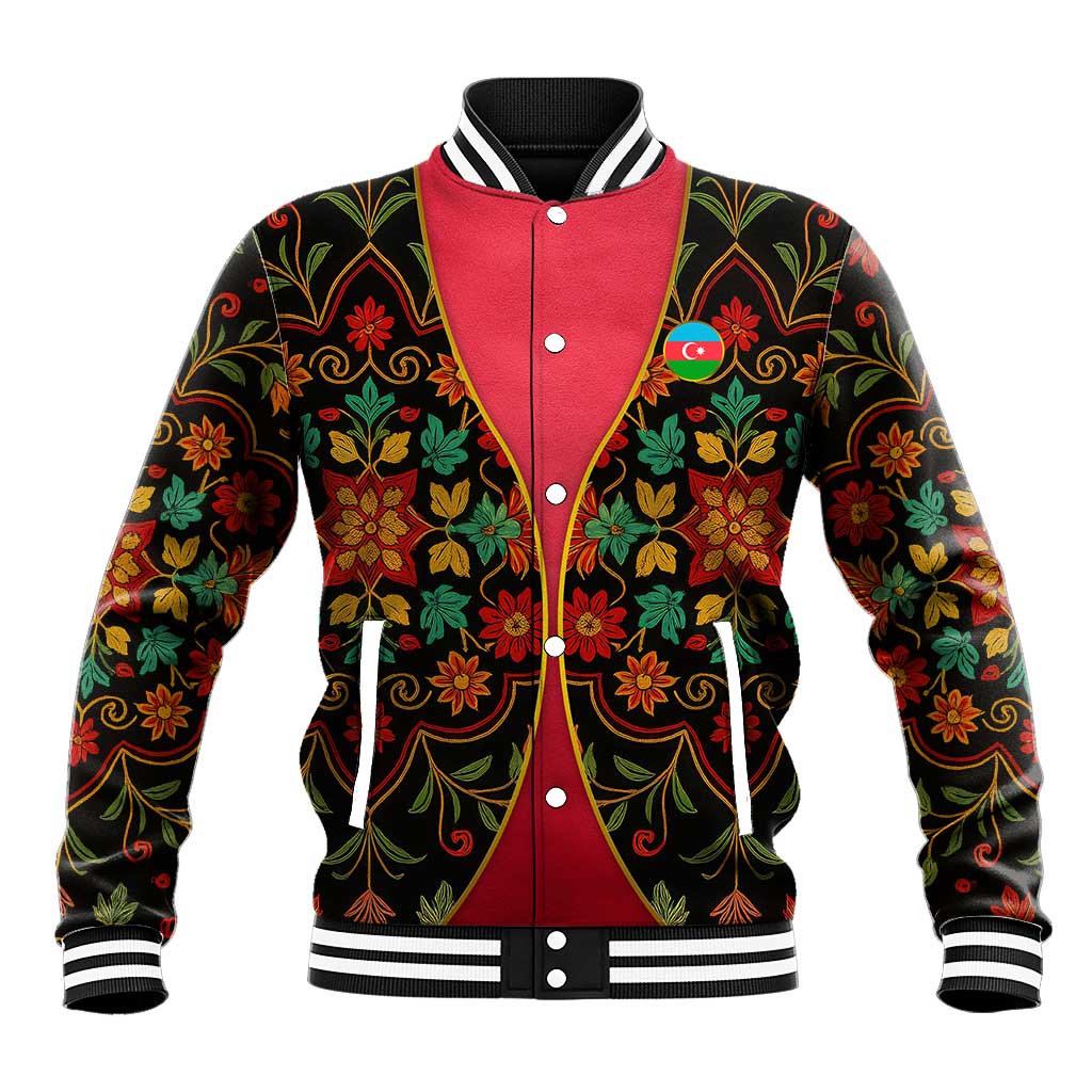 Azerbaijan Folk Floral Baseball Jacket with Traditional Carpet-Inspired Pattern