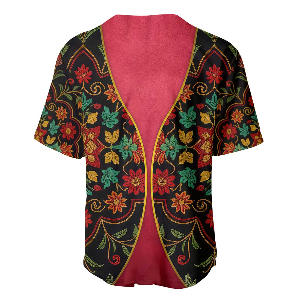 Azerbaijan Folk Floral Baseball Jersey with Traditional Carpet-Inspired Pattern
