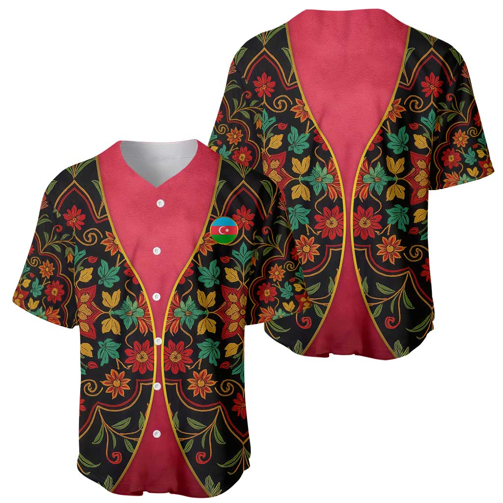 Azerbaijan Folk Floral Baseball Jersey with Traditional Carpet-Inspired Pattern