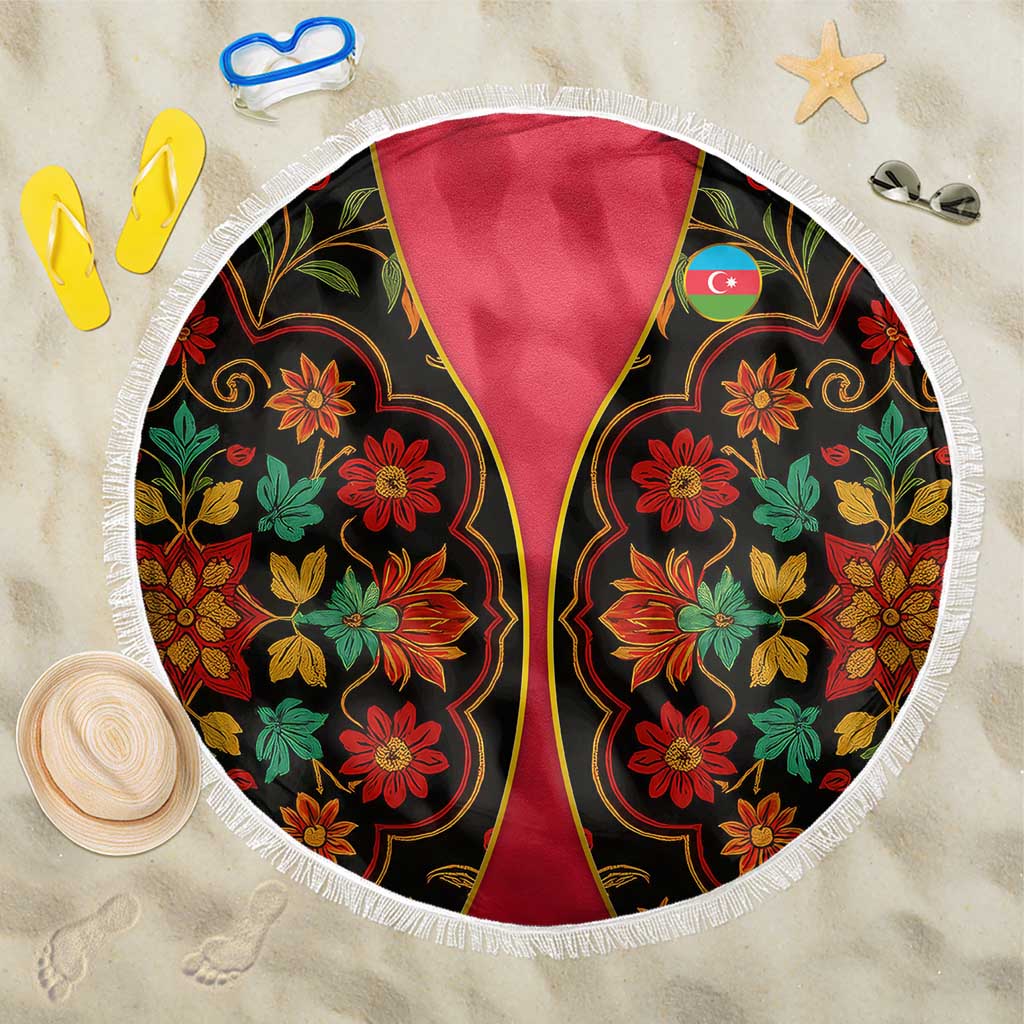 Azerbaijan Folk Floral Beach Blanket with Traditional Carpet-Inspired Pattern