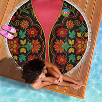 Azerbaijan Folk Floral Beach Blanket with Traditional Carpet-Inspired Pattern