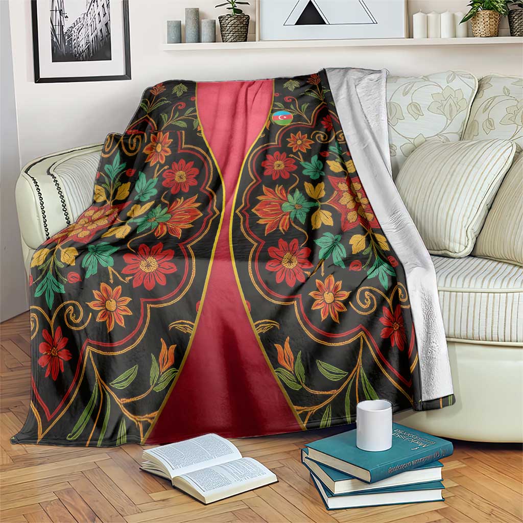 Azerbaijan Folk Floral Blanket with Traditional Carpet-Inspired Pattern