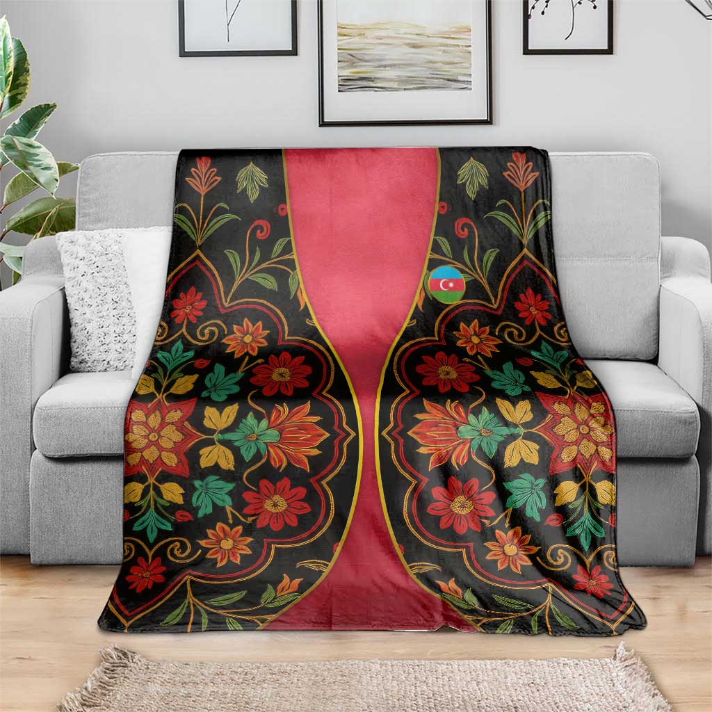 Azerbaijan Folk Floral Blanket with Traditional Carpet-Inspired Pattern
